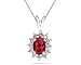 7X5mm Oval Shaped Ruby and Diamond Flower Pendant