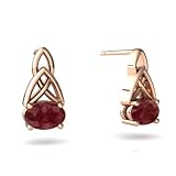 14k Rose Gold Oval Genuine Ruby Celtic Knot Earrings