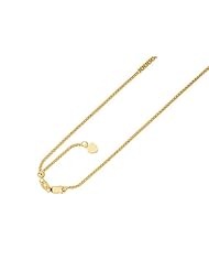 14K Yellow Gold 22 Inch Diamond Cut Adjustable Popcorn Chain with Lobster Clasp and Small Heart Charm