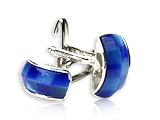 Classy 2-Tone Blue & Silver Catseye Cufflinks 2 with Presentation Box