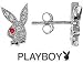 Officially Licensed Playboy Bunny Red Eye Crystal Stud Earrings Silver Tone