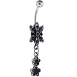Antique Silver Siam Red Gem Organza Dangle Belly Ring