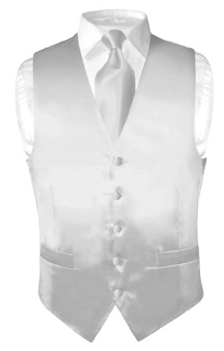 Shop For Biagio Men's Solid SILVER GREY SILK Dress Vest NeckTie Set size Medium