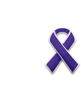 Purple Ribbon Lapel Pins (Wholesale Pack - 25 Pins)
