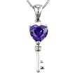 Amethyst Cubic Zirconia 3.6ct Heart Key Platinum Overlay CAREFREE Sterling Silver Pendant Necklace