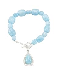 Genuine Milky Aquamarine & Blue Sapphire Enhancer on Milky Aquamarine Bead Strand Bracelet