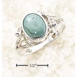 Sterling Silver Turquoise Ring With Small Flower Split Shank - Size 7.0