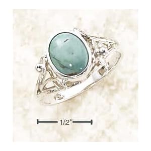 Sterling Silver Turquoise Ring With Small Flower Split Shank - Size 9.0