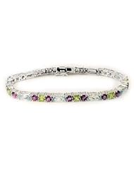 Sterling Silver Genuine Peridot, Blue Topaz, and Amethyst 7.5" Tennis Bracelet