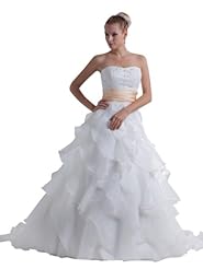 A-line Strapless Sweetheart Organza/Satin  Ruched Beaded  Spring Fall Winter  Ball Gown Wedding Dress  with a Court Train  With a Ribbon  and a Sash  and Ruffles