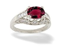 14K White Gold Oval Created Ruby and Diamond Antique Style Ring