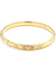 14K Tri-Color Gold 7mm Diamond Cut Heart 2.5 Diameter Adjustable Bangle Bracelets