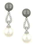 8.5-9mm Tahitian and 10-11mm Fresh Water Dangle Pearl Earrings with Pave and Bezel Set Diamonds Diamond .28cttw