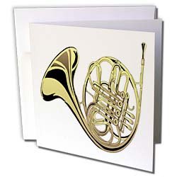 Florene Music - Large Gold French Horn - Greeting Cards-6 Greeting Cards with envelopes On Sale