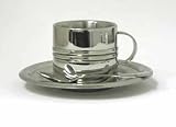 Stainless Steel Double Wall Espresso Cup with a Saucer and a Coffee Spoon
