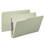 Smead Pressboard File Folders with SafeSHIELD Fasteners, Legal, 1/3 Cut Tab, Two Fasteners, 2-Inch Expansion, Gray/Green, 25 Per Box, (19934)