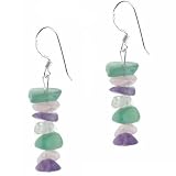  : GENUINE AMETHYST AVENTURINE ROSE QUARTZ CRYSTAL CHIP EARRINGS