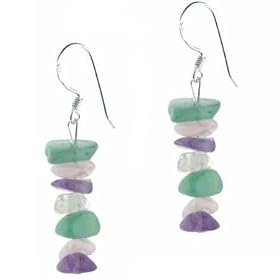 Genuine Amethyst, Aventurine, Rose Quartz, and Crystal Chip Earrings by 
