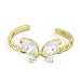 10K solid gold spiral toe ring with jeweled butterfly