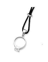 Sterling Silver Cz Ring Black Wool Cord Necklace