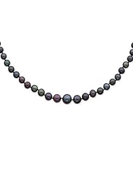14k White Gold 18in 4-8mm Graduated Black Freshwater Cultured Pearl Necklace.