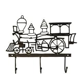 Black Train Wall Decor with 3 Hooks in Wrought Iron