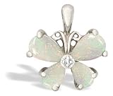 14K White Gold Genuine Pear Opal and Diamond Butterfly Pendant