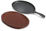 Imusa Preseasoned Cast Iron Fajita Skillet with Wooden Base