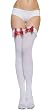 Opaque Thigh Highs With Ruffle Trim, Satin Bow With Marabou Puff, And Bells