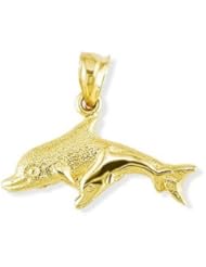 Solid 14k Yellow Gold Mother Child Baby Dolphin Pendant