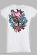 Ankh Royalty White Crystalled Roses Fleur-de-Lis Heart Crown Short Sleeve Tee Shirt