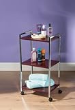 3 TIER DRK BRWN WOOD SHELF UNIT W/WHEELS SQR TUBE CHRM FRM