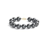 14k Yellow Gold 12mm Black Masami Shell Pearl Bracelet with Filigree Clasp, 7.5