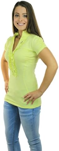 Mayo Chix ruched top with ruffles, 'Nicola', Lemon zest, OS