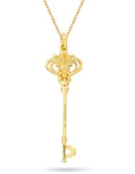 Fleur-de-lis Gold Key Pendant in 14K Yellow Gold