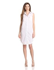 Sleeveless Dots Print Shirred Cotton  Shirt  Dress