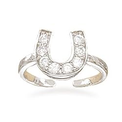 Rhodium Plated CZ Horseshoe Toe Ring