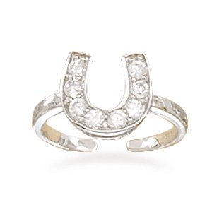 Rhodium Plated CZ Horseshoe Toe Ring