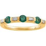 14K Yellow Gold Emerald & Diamond Anniversary Band Ring