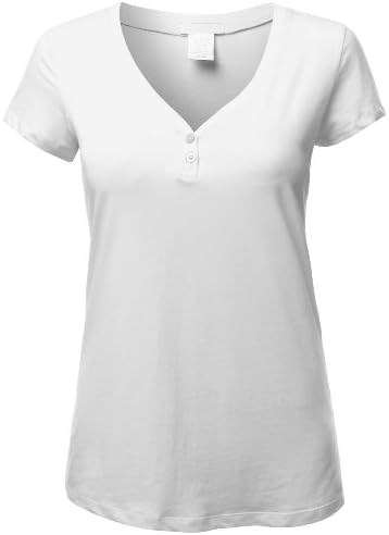 Doublju Plus Womens Basic Short Sleeve V-Neck Henley T-Shirt Plus Size White XL