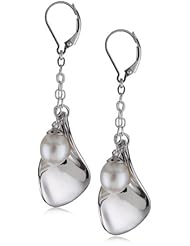ELLE Jewelry Pearl and Petal Dangle Sterling Silver Earrings