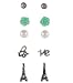 Schmuck : SIX 5er Ohrstecker-Set "Audrey" - kleiner silberner Eifelturm, Love-Schriftzug, klarer Glitzerstein, mintfarbener Rose und weißer Kunst-Perle (Länge Eifelturm: 1,5 cm) (316-235)