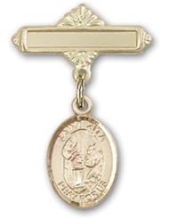 Gold Filled Baby Badge with St. Zita Charm and Polished Badge Pin