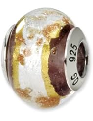 White, Gold and Brown, Murano Glass Charm for 3mm Bracelets