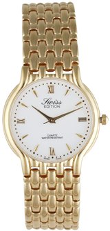 Swiss Edition Swiss Made Mens All Gold Round Dress Watch with a White Dial
