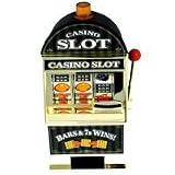 Casino Slot Machine Bank w/ Spinning Reels and Payouts