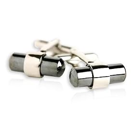 Modern Silver Banded Metal Cylinder Cufflinks with Presentation Box by 