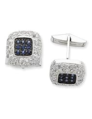 Sterling Silver & Black Rhodium Blue & Clear CZ Cuff Links