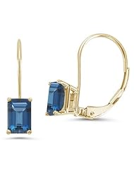 2.95 Cts of 8x6 mm AAA Emerald-Cut London Blue Topaz Stud Earrings in 14K Yellow Gold