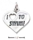 Sterling Silver I Heart To Swim! Heart Charm - JewelryWeb